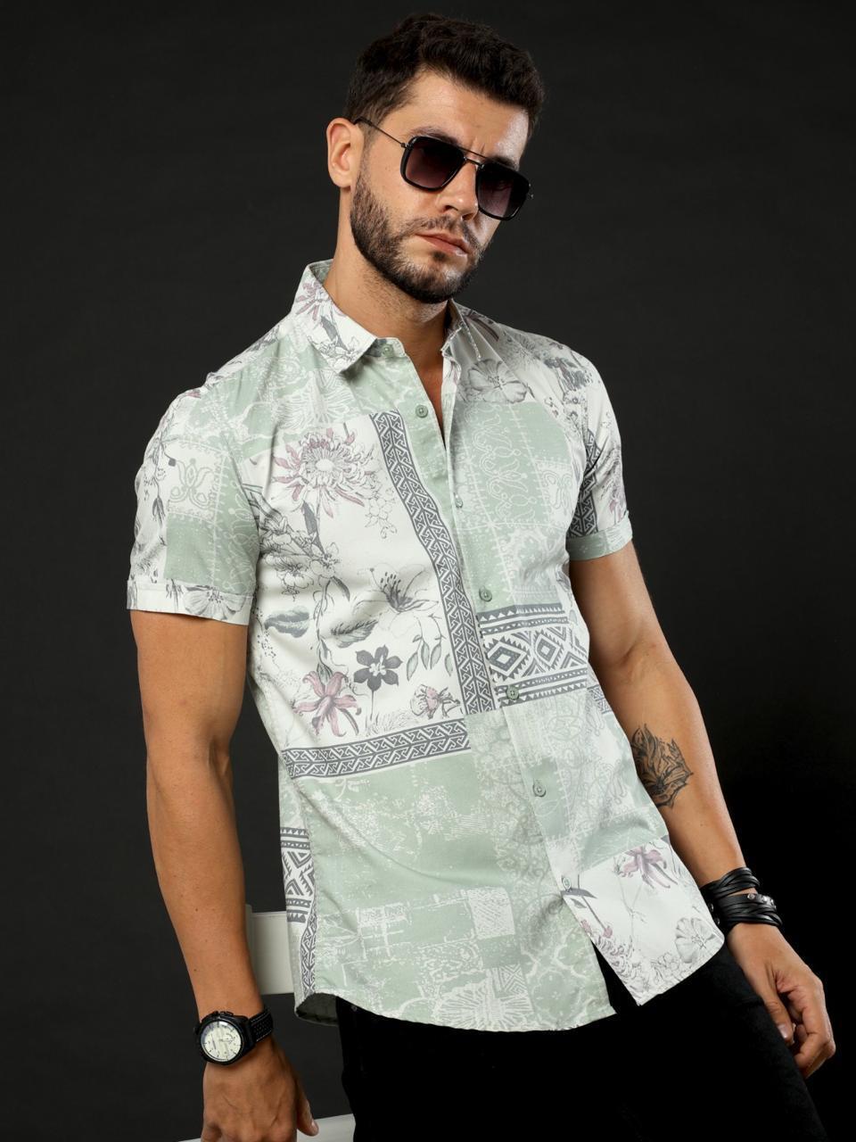 Sunny Blooms Printed Blue Half Sleeve Shirt