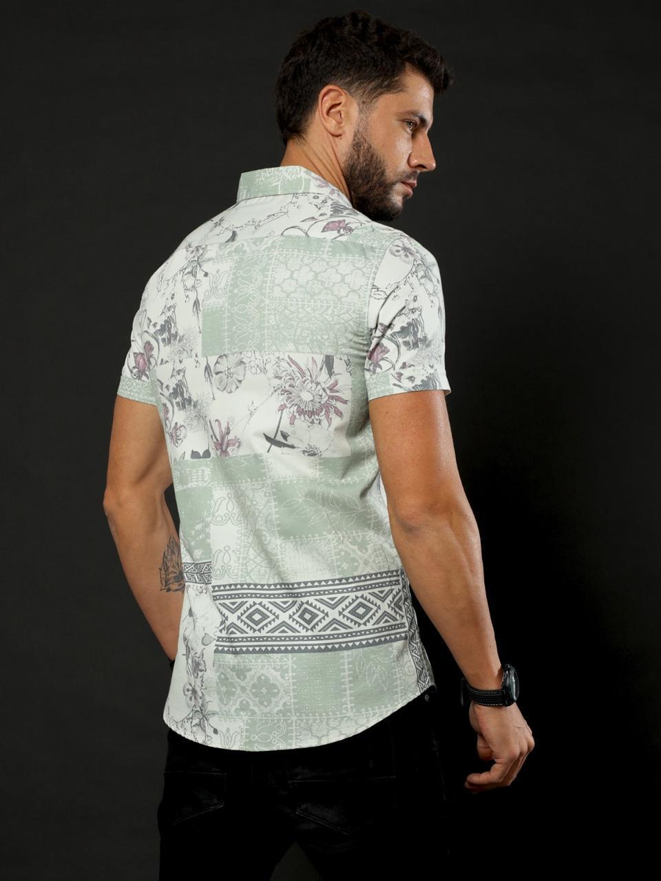 Sunny Blooms Printed Blue Half Sleeve Shirt