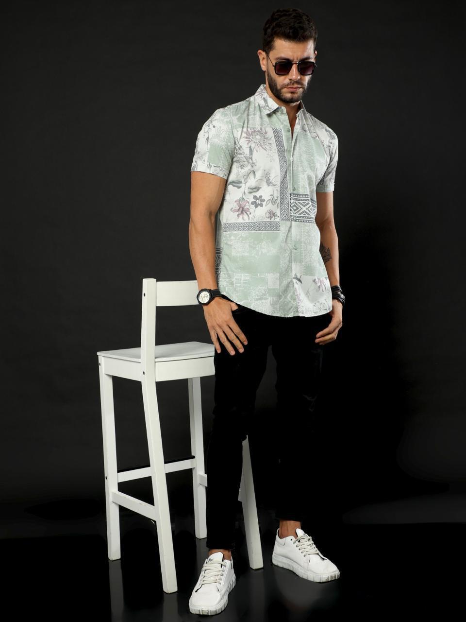Sunny Blooms Printed Blue Half Sleeve Shirt