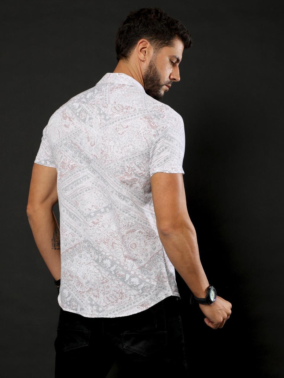 Doodle Print Lavender Oxford Flowy Printed Half Sleeve Shirt