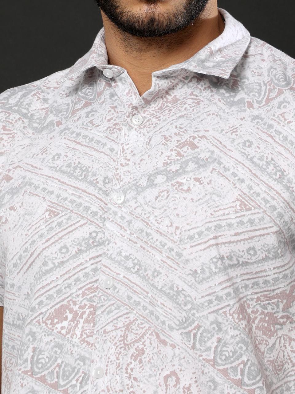 Doodle Print Lavender Oxford Flowy Printed Half Sleeve Shirt
