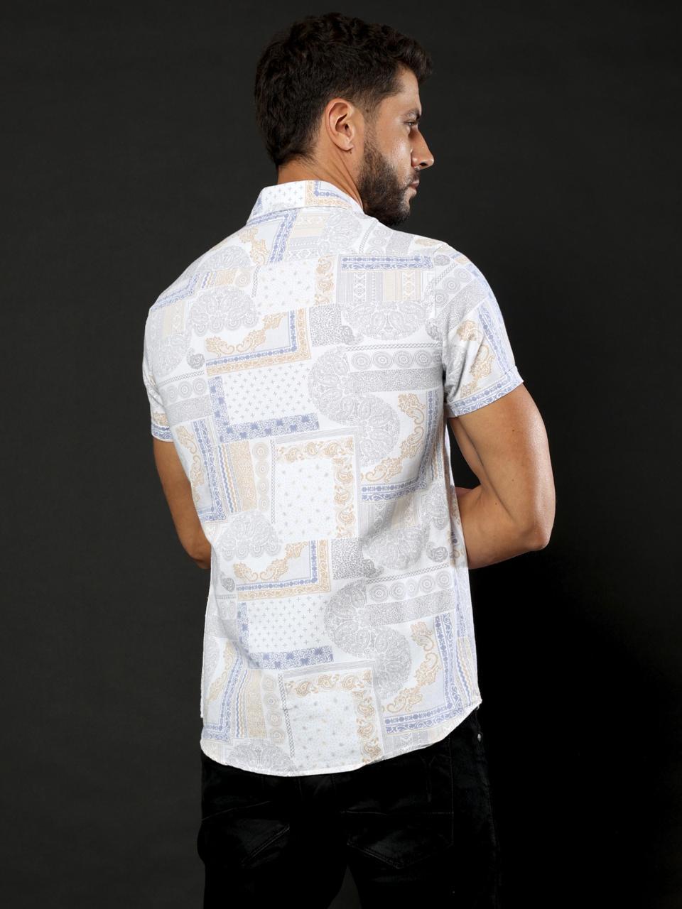Doodle Print White Printed Half Sleeve Shirt