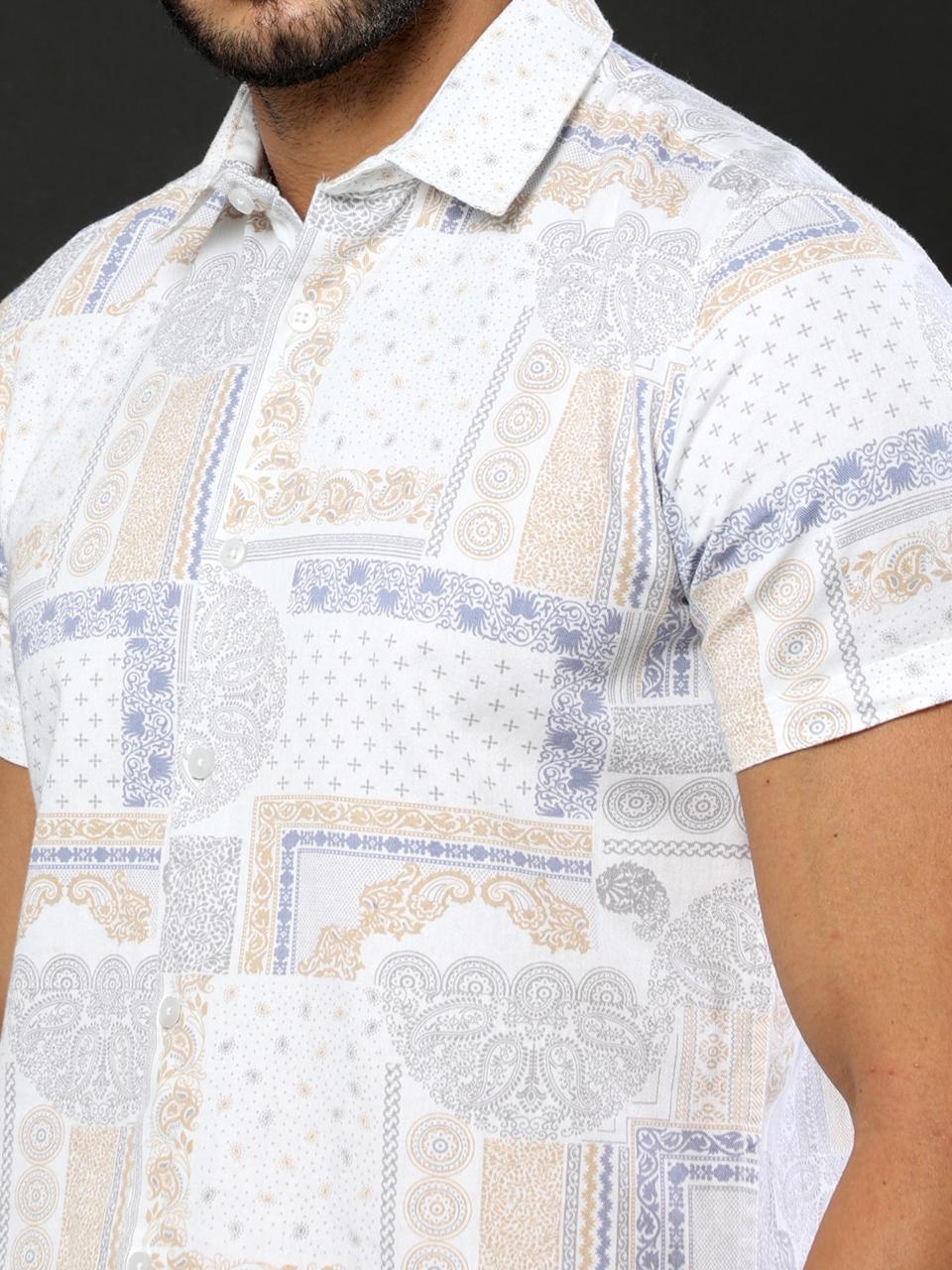 Doodle Print White Printed Half Sleeve Shirt