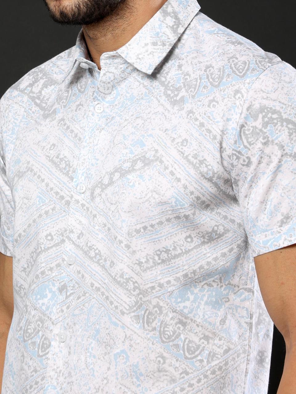 Ancient Print White Printed Half Sleeve Shirt