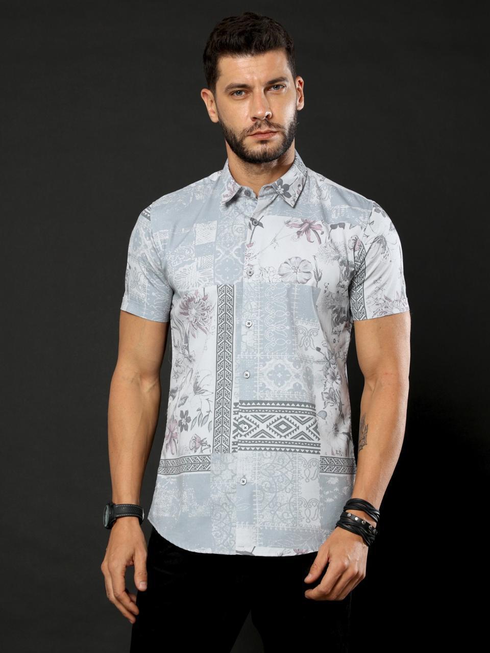 Floral Design Printed Half Sleeve Shirt