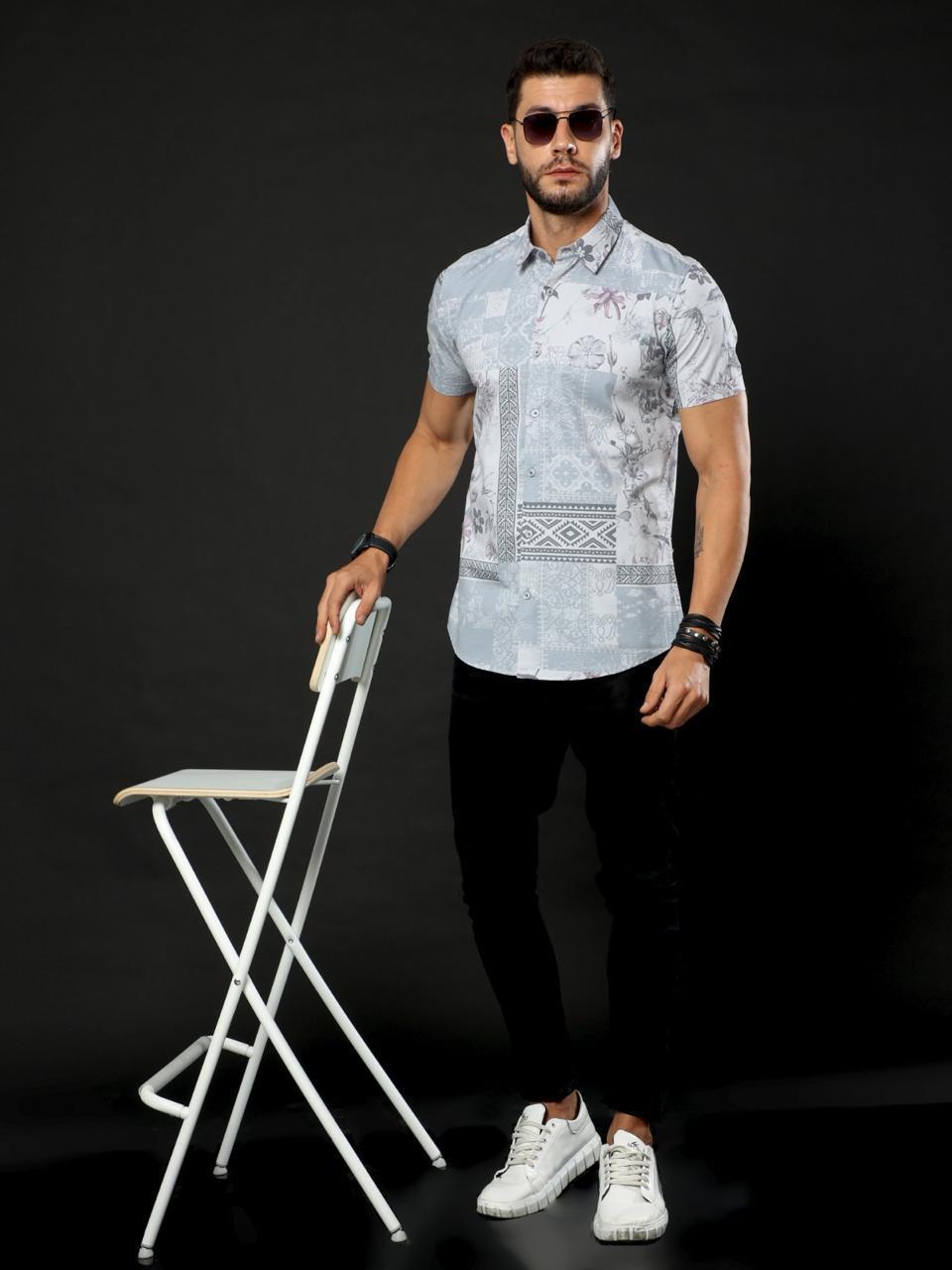 Floral Design Printed Half Sleeve Shirt
