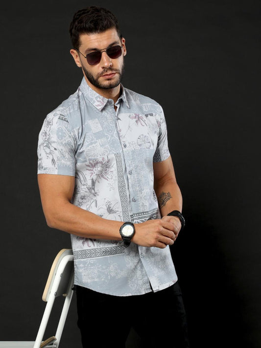 Floral Design Printed Half Sleeve Shirt