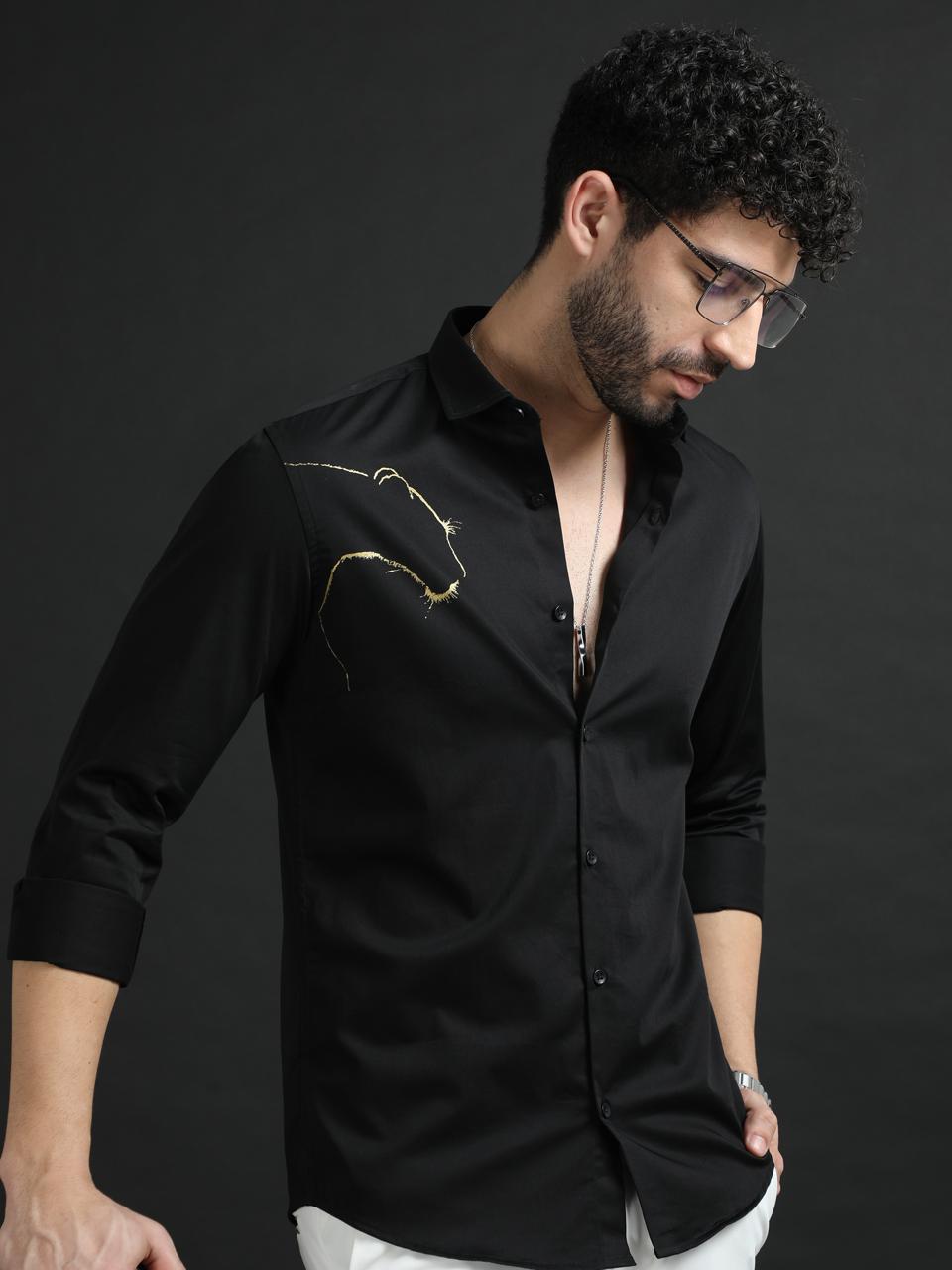 Black Designer Golden Tiger Shirt