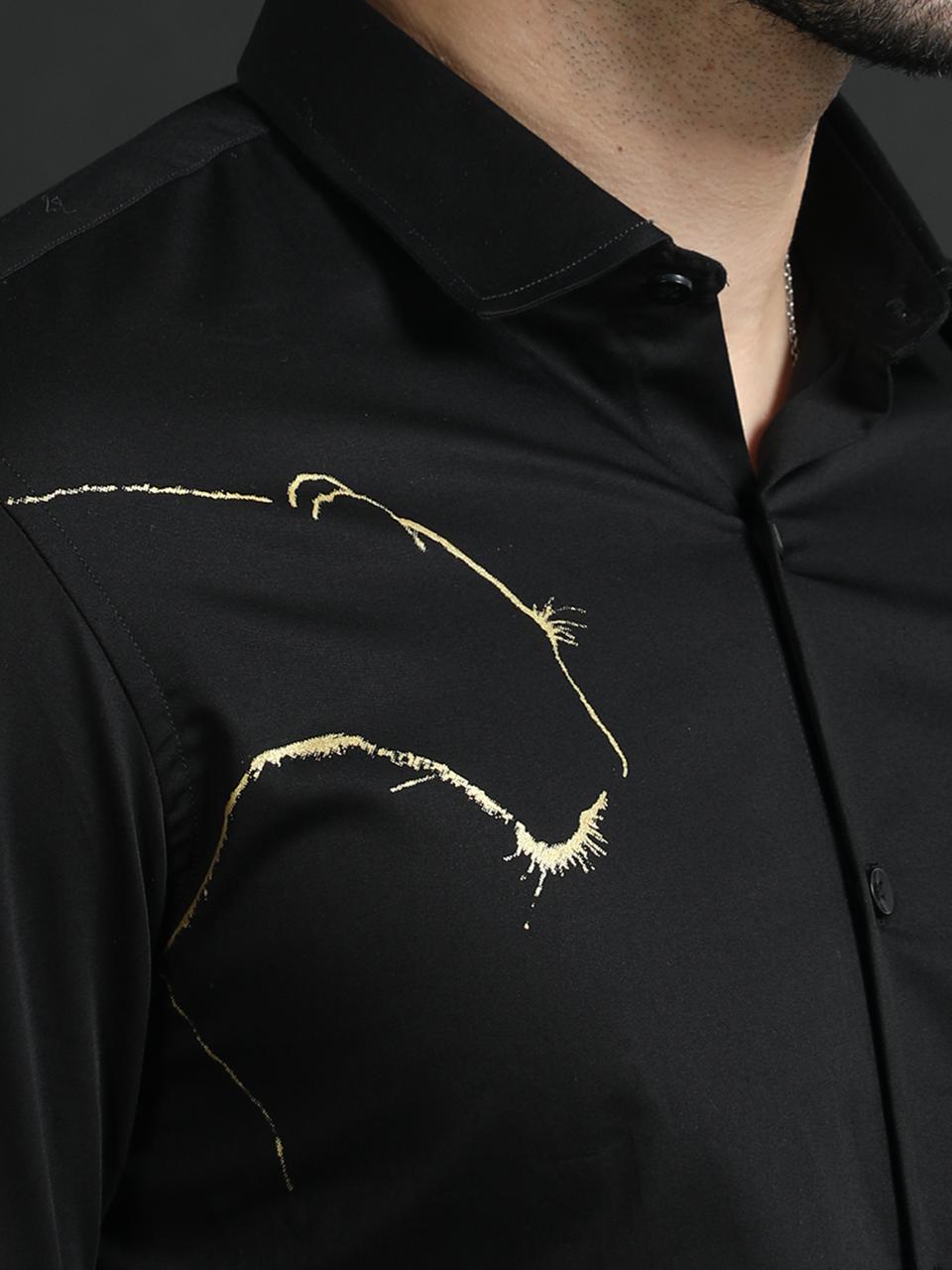 Black Designer Golden Tiger Shirt