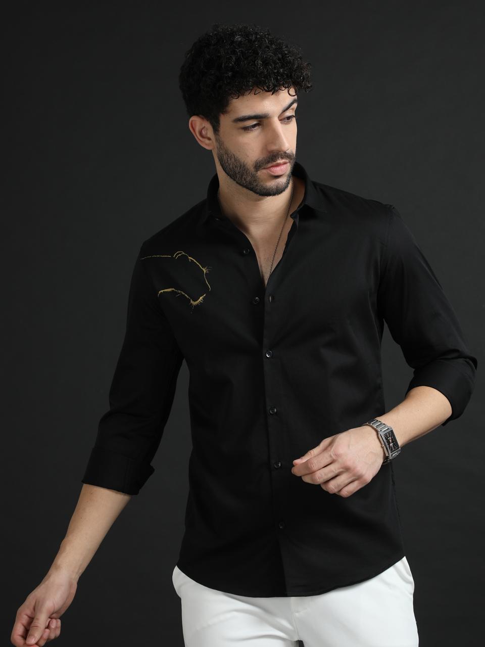 Black Designer Golden Tiger Shirt