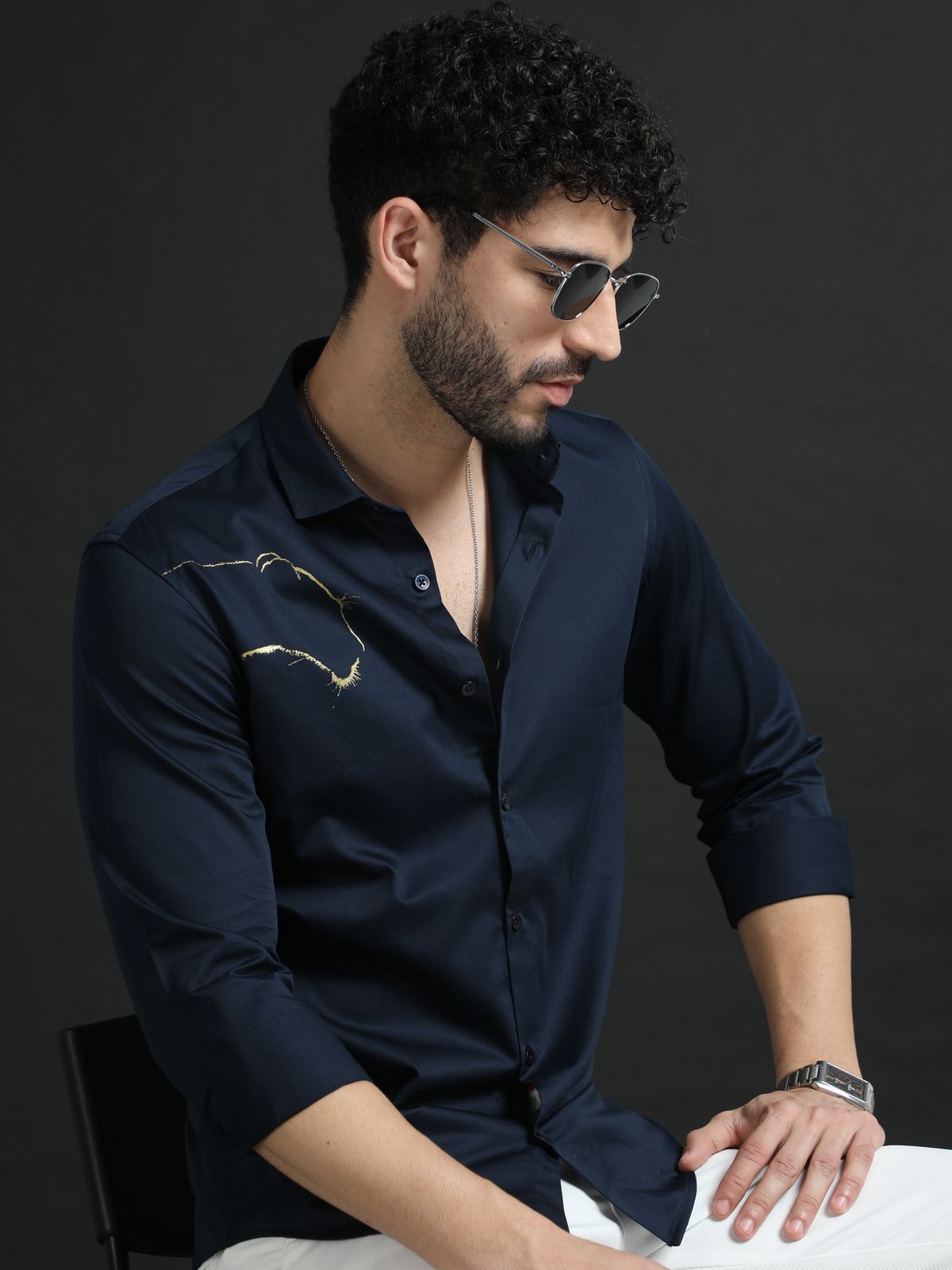Navy Designer Golden Tiger Shirt