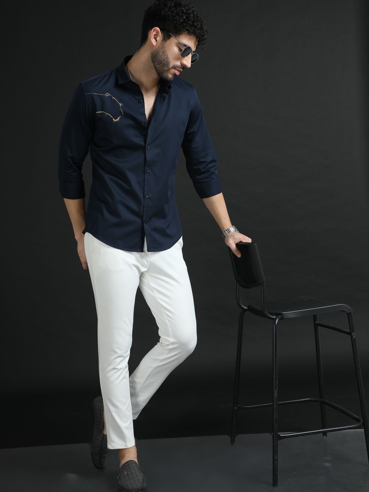 Navy Designer Golden Tiger Shirt