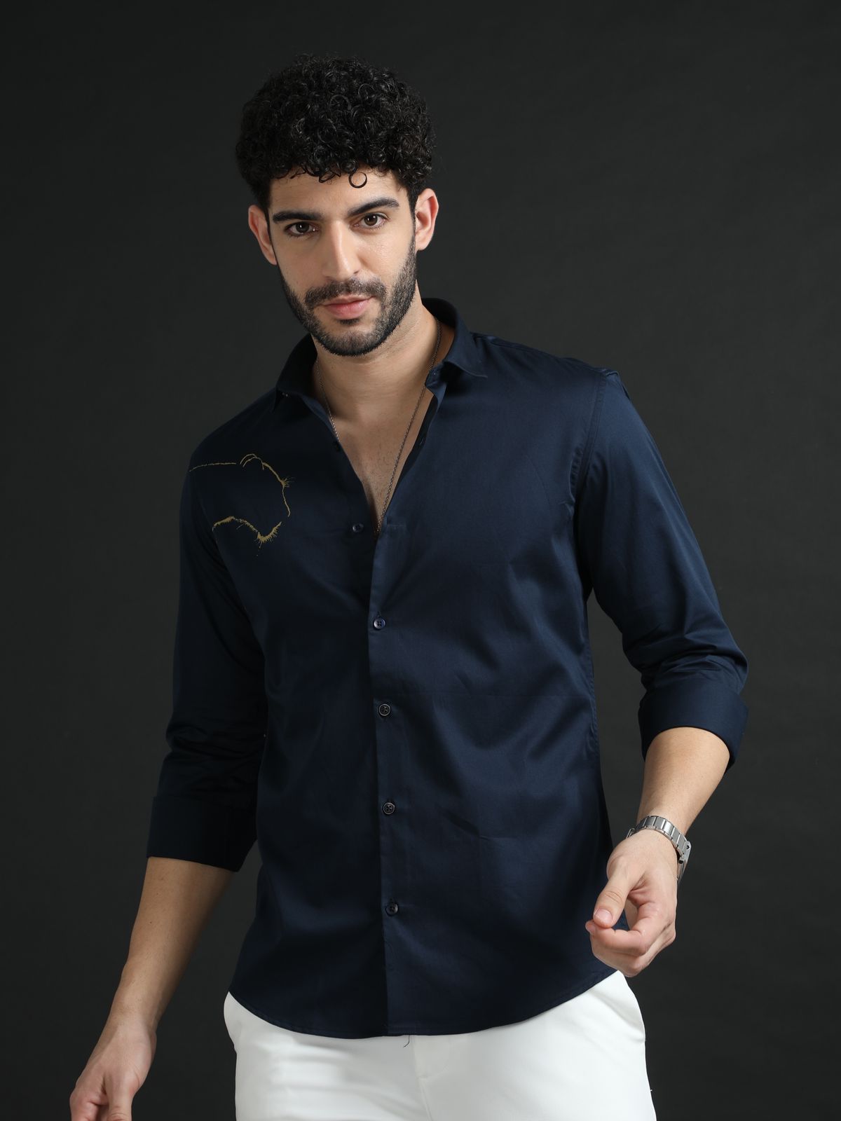 Navy Designer Golden Tiger Shirt