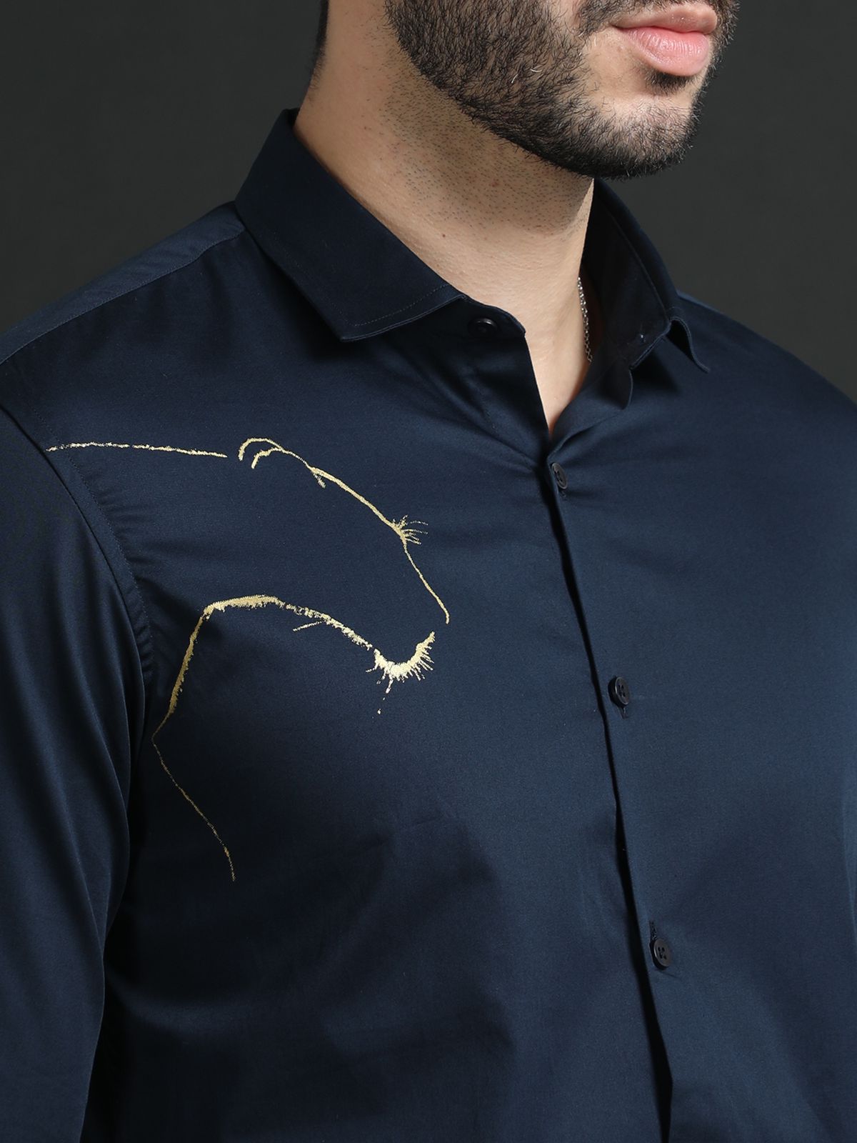 Navy Designer Golden Tiger Shirt