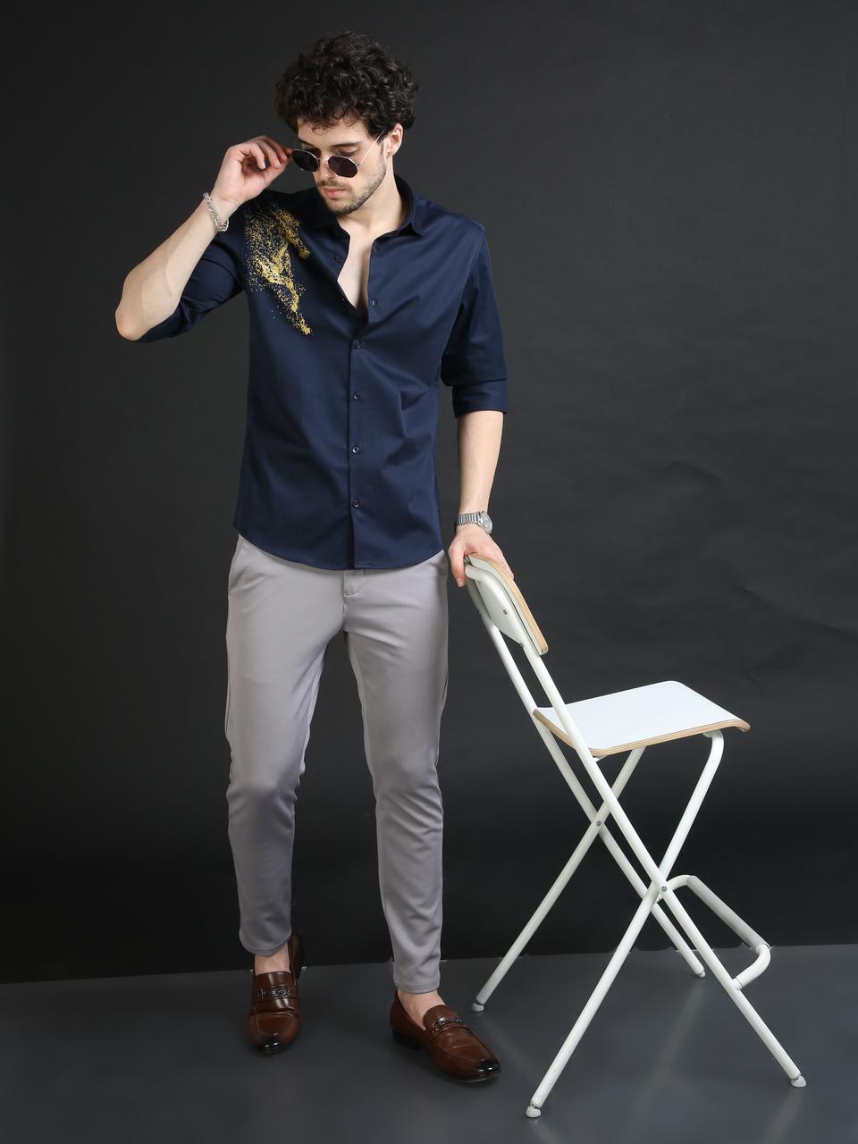 Navy Designer Golden Horse Shirt