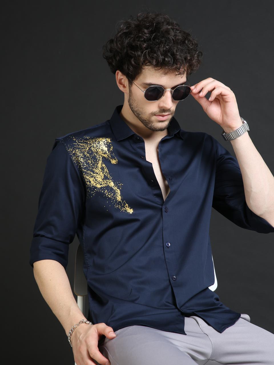Navy Designer Golden Horse Shirt