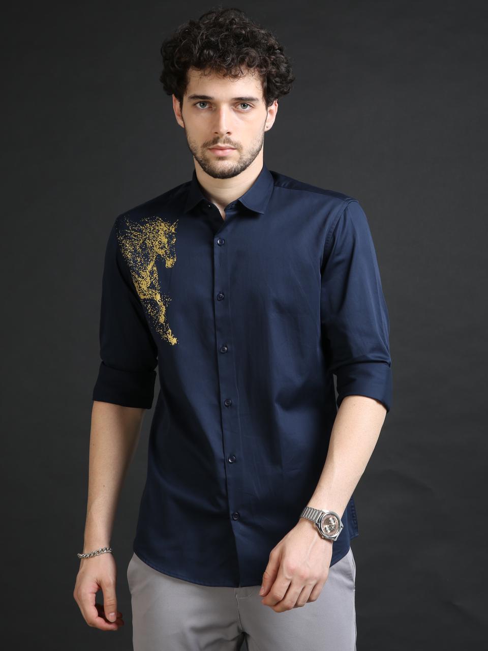 Navy Designer Golden Horse Shirt