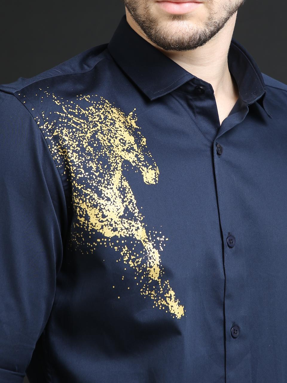 Navy Designer Golden Horse Shirt