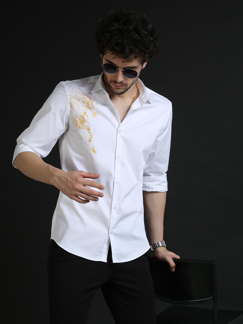 White Designer Golden horse Shirt