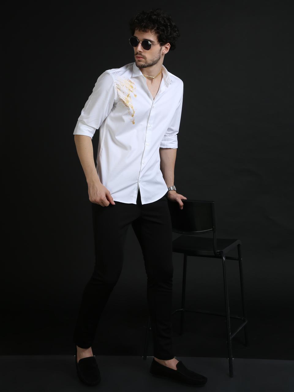 White Designer Golden horse Shirt