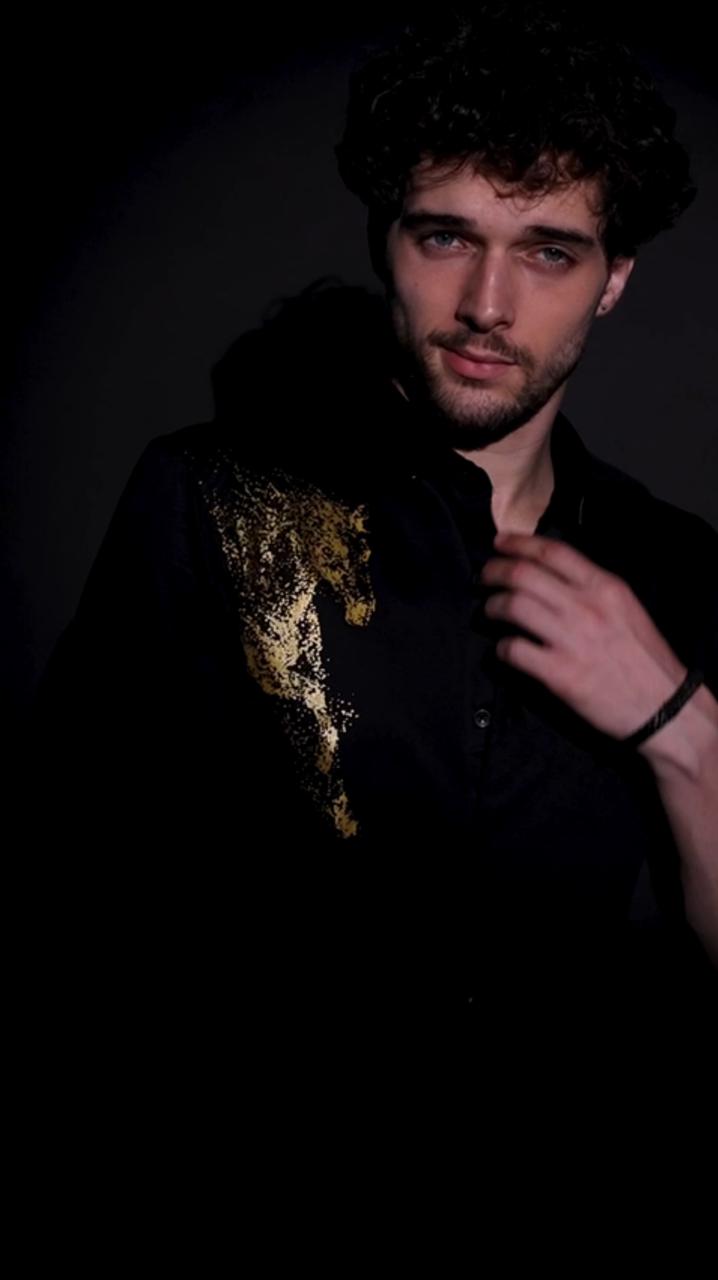Black Designer Golden Horse Shirt